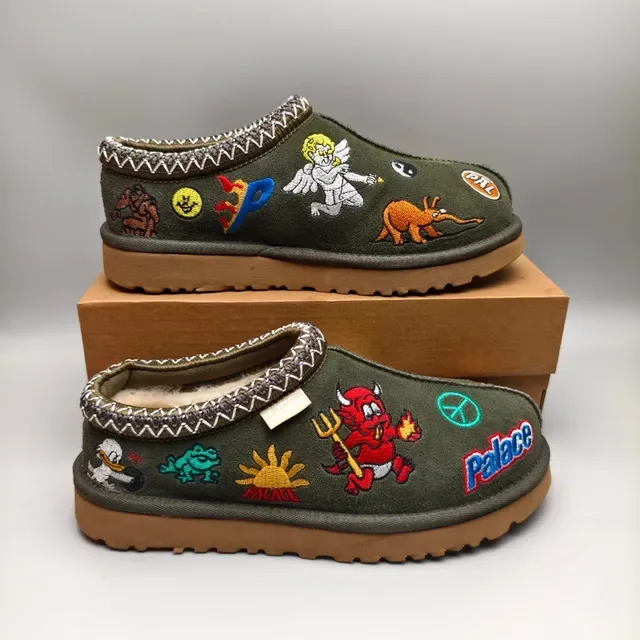 UGG Tasman Army Green Brown Embroidered Patchwork Braided Trim Casual Shoes 5