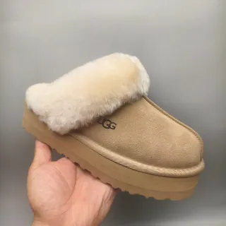 UGG Tasman Beige Shearling-Lined Platform Slippers