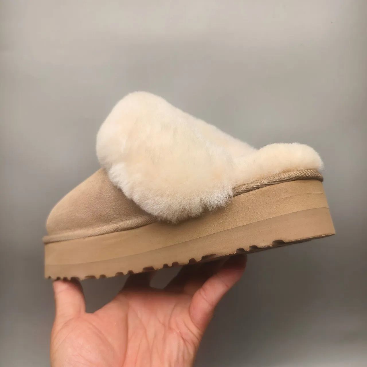 UGG Tasman Beige Shearling-Lined Platform Slippers 4