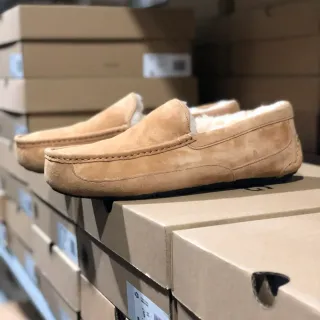 UGG Tasman Beige Suede Shearling-Lined Loafers