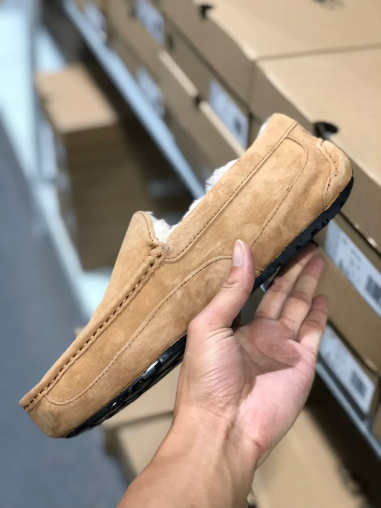 UGG Tasman 米色麂皮羊毛内衬乐福鞋 4
