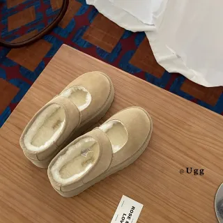 UGG Tasman Beige Suede Shearling-Lined Mary Jane Shoes