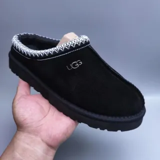 UGG Tasman Black Silver Suede Upper Braided Trim Collar Slippers