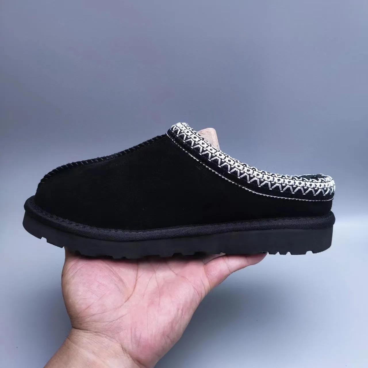 UGG Tasman Black Silver Suede Upper Braided Trim Collar Slippers 3