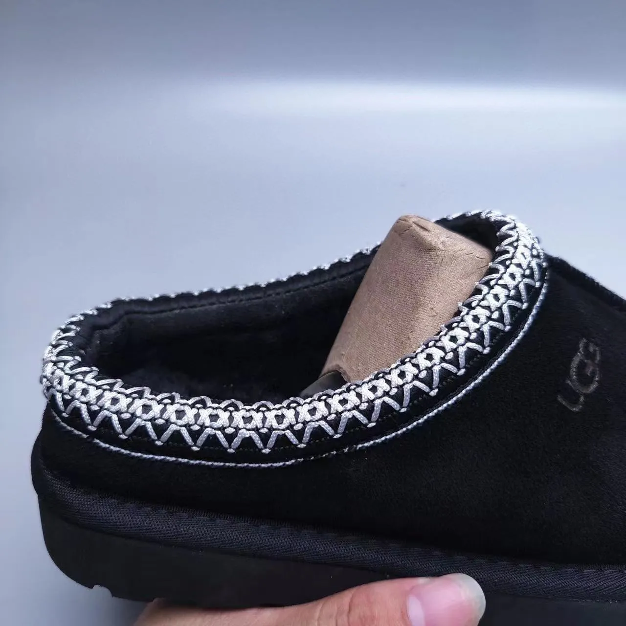 UGG Tasman Black Silver Suede Upper Braided Trim Collar Slippers 7