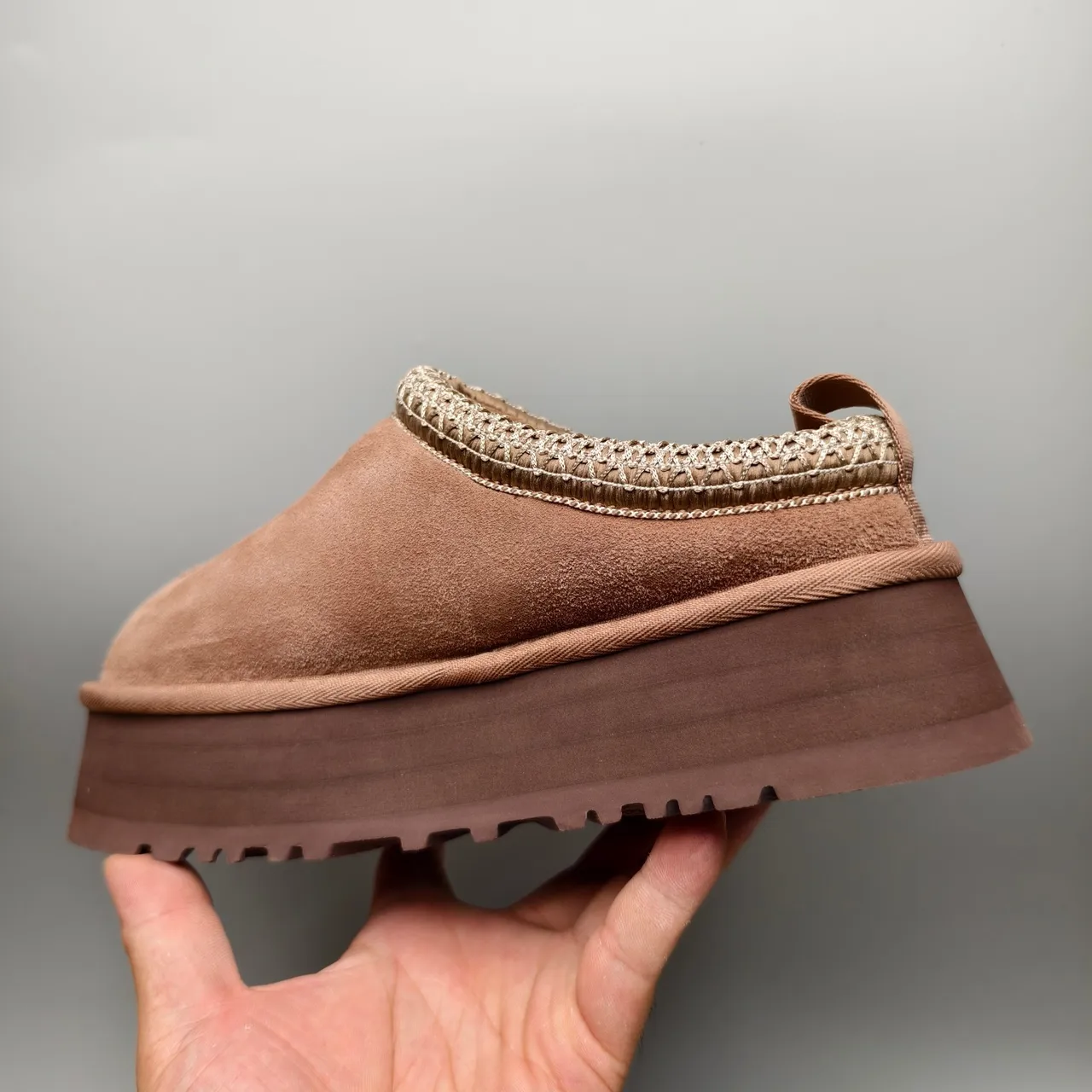 UGG Tasman Brown Beige Platform Sole Woven Knit Trim sapatos casuais 4