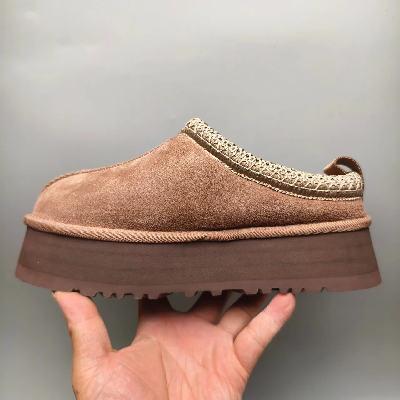 UGG Tasman Brown Beige Platform Sole Woven Knit Trim sapatos casuais 7