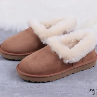 UGG Tasman Brown Beige Suede Upper Shearling-Lined Cuff Casual Shoes