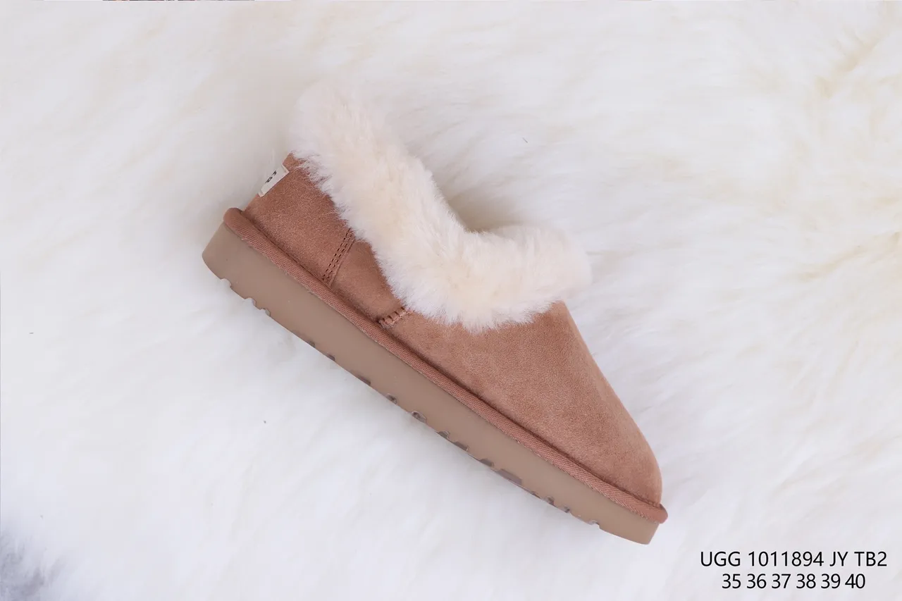 UGG Tasman Brown Beige Suede Upper Shearling-Lined Cuff Casual Shoes 6