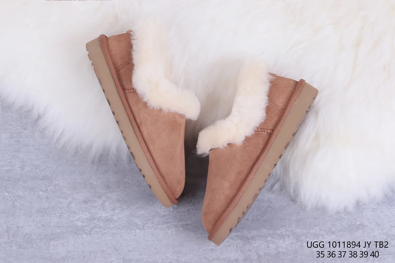 UGG Tasman Brown Beige Suede Upper Shearling-Lined Cuff Casual Shoes 7