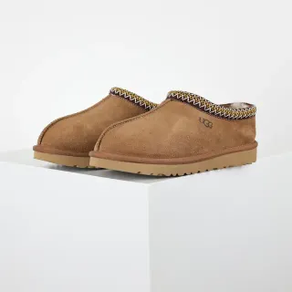 UGG Tasman Brown Beige Suede Upper Woven Trim Collar Casual Shoes