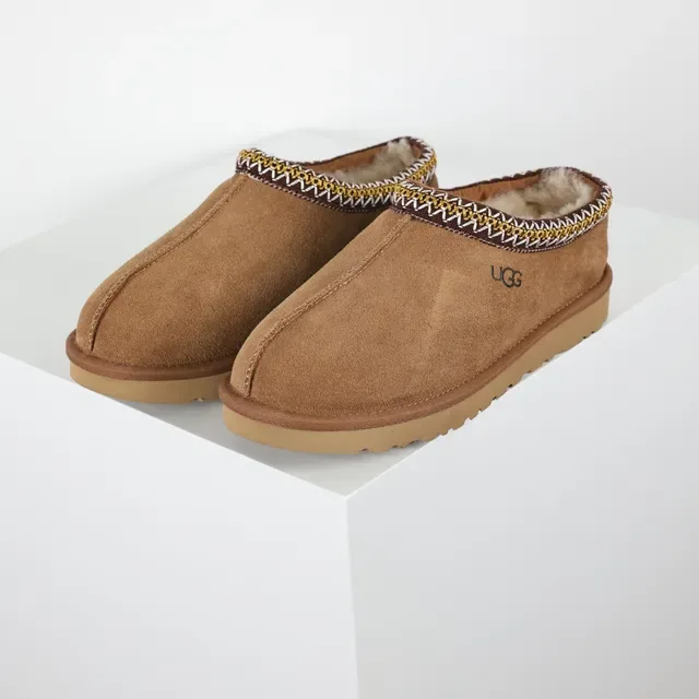 UGG Tasman ब्राउन बीज स्यूड अपर वूवन ट्रिम कॉलर कैजुअल जूते 2