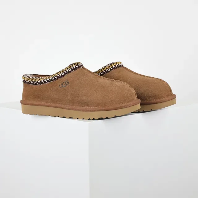UGG Tasman ब्राउन बीज स्यूड अपर वूवन ट्रिम कॉलर कैजुअल जूते 3