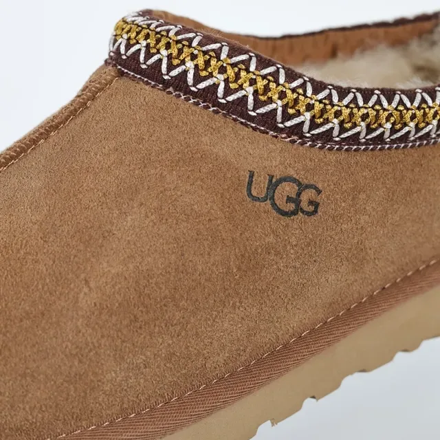 UGG Tasman ब्राउन बीज स्यूड अपर वूवन ट्रिम कॉलर कैजुअल जूते 6