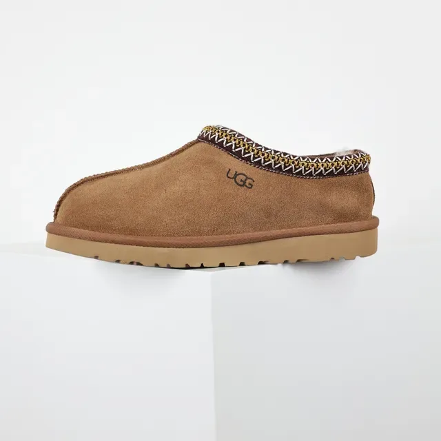 UGG Tasman ब्राउन बीज स्यूड अपर वूवन ट्रिम कॉलर कैजुअल जूते 9