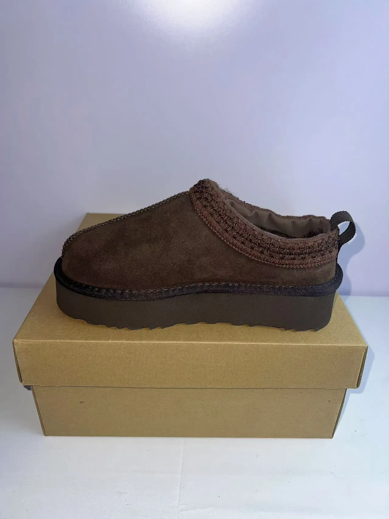 UGG Tasman Brown Platform Sole Knit-Trimmed Collar Casual Shoes 2