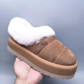 UGG Tasman Brown White Platform Sole Shearling Collar Casual Shoes