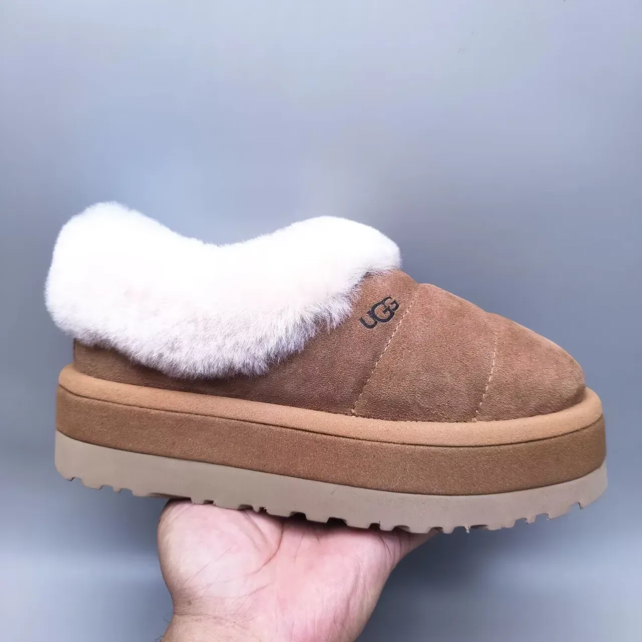 UGG Tasman ব্রাউন হোয়াইট প্ল্যাটফর্ম সোল শিয়ারলিং কলার কাজুয়াল শু 4
