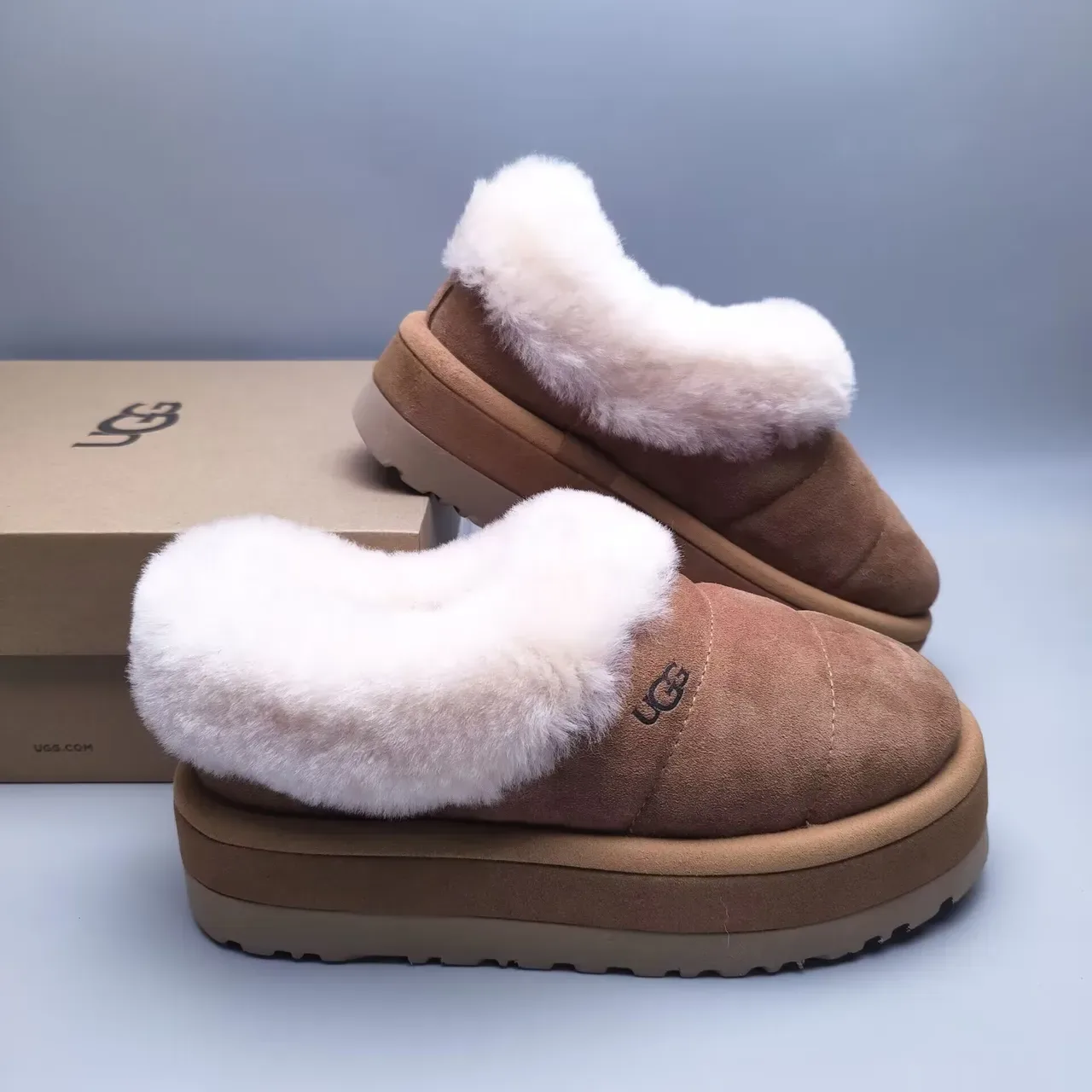 UGG Tasman ব্রাউন হোয়াইট প্ল্যাটফর্ম সোল শিয়ারলিং কলার কাজুয়াল শু 6