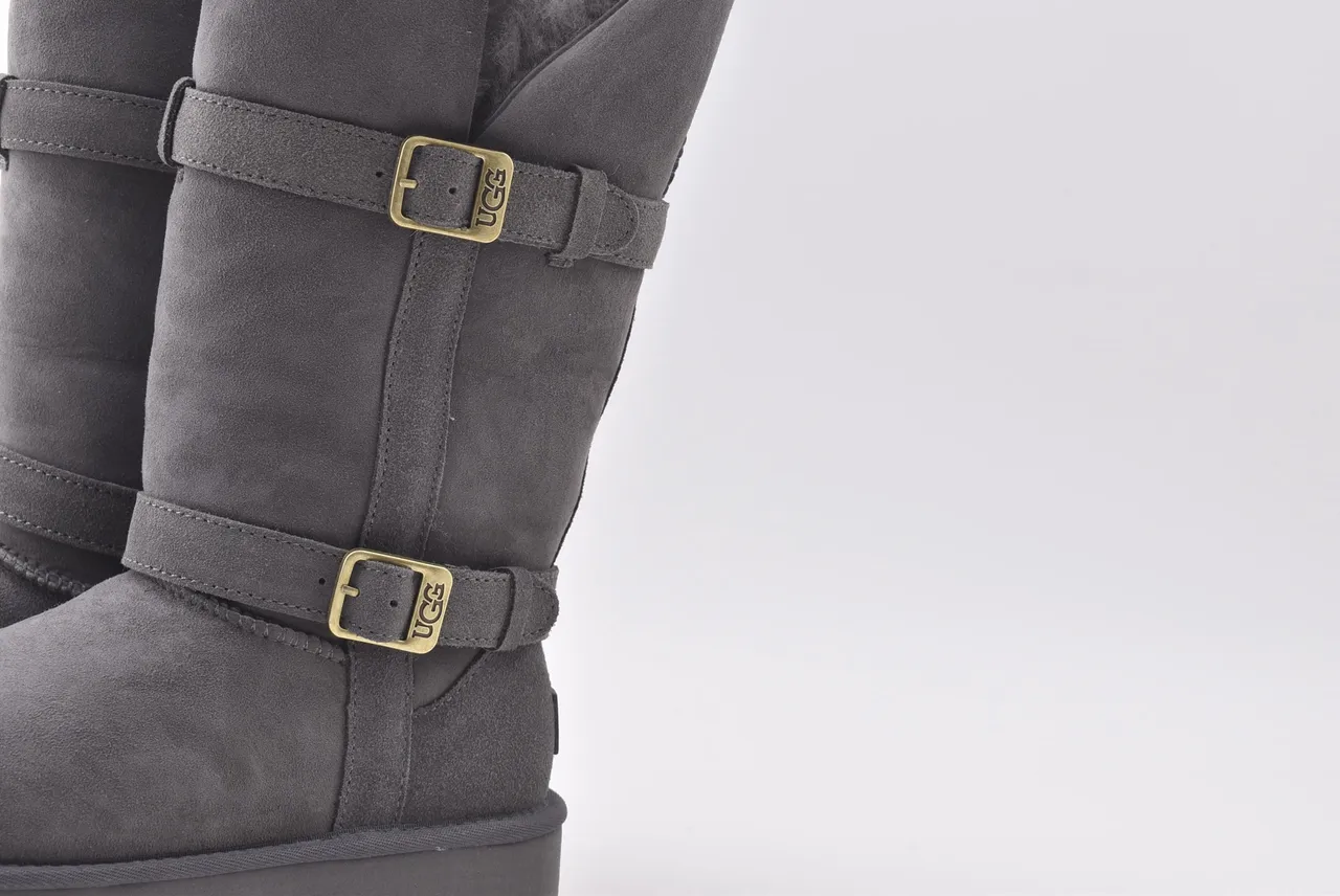 UGG Tasman Charcoal Gray Shearling-Lined Platform Snow Boots 2