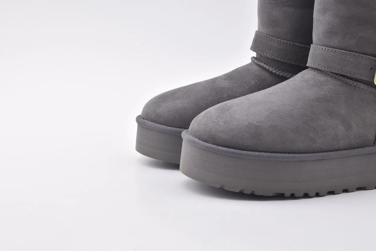 UGG Tasman Charcoal Gray Shearling-Lined Platform Snow Boots 4