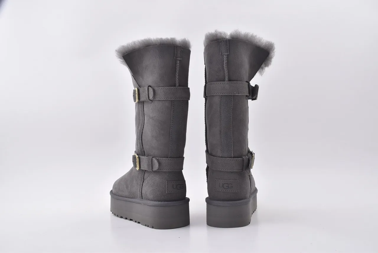 UGG Tasman Charcoal Gray Shearling-Lined Platform Snow Boots 6