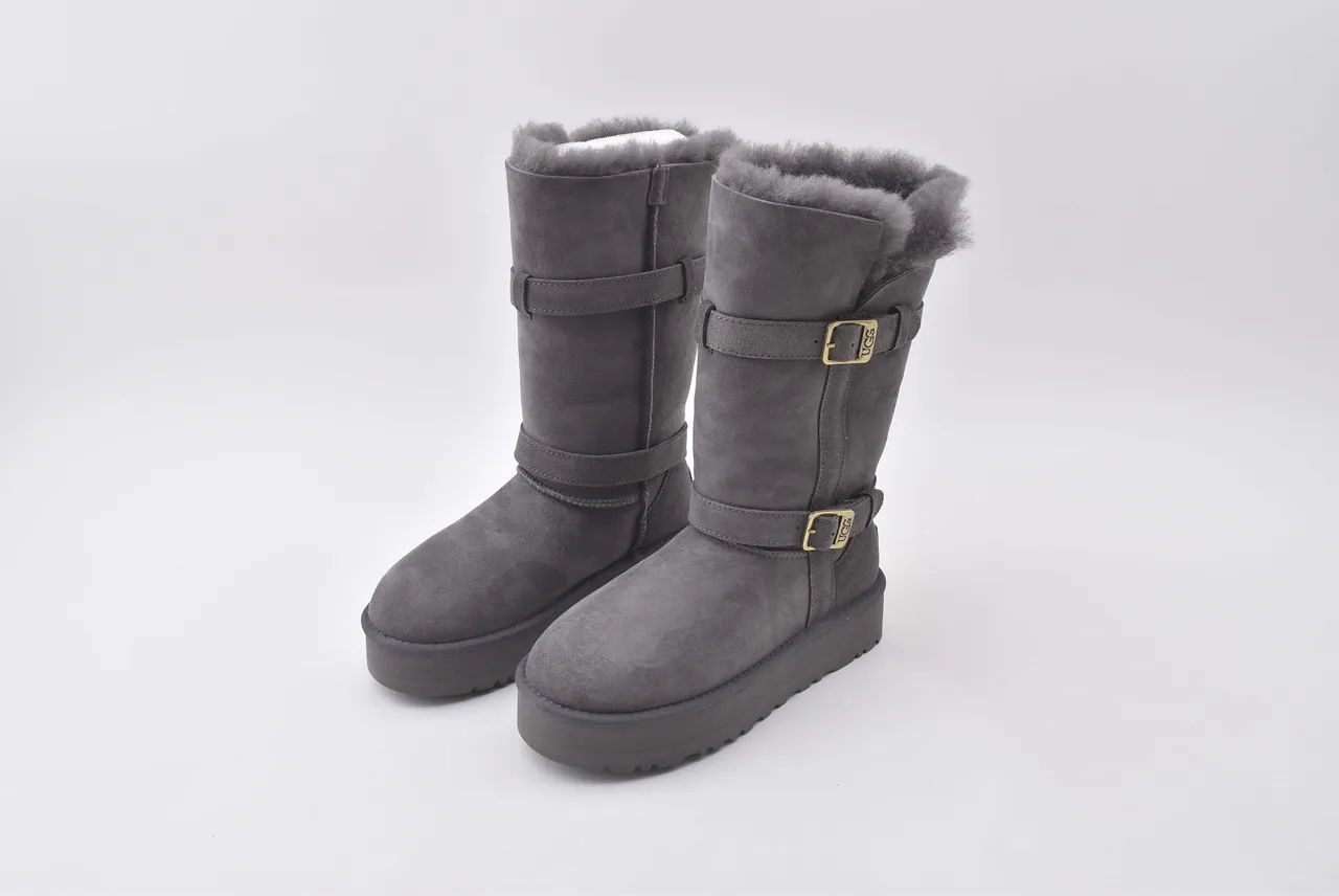 UGG Tasman Charcoal Gray Shearling-Lined Platform Snow Boots 8