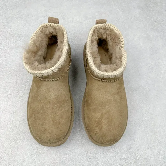 UGG Tasman Tan Suede Knit-Trimmed Platform Snow Boots 5