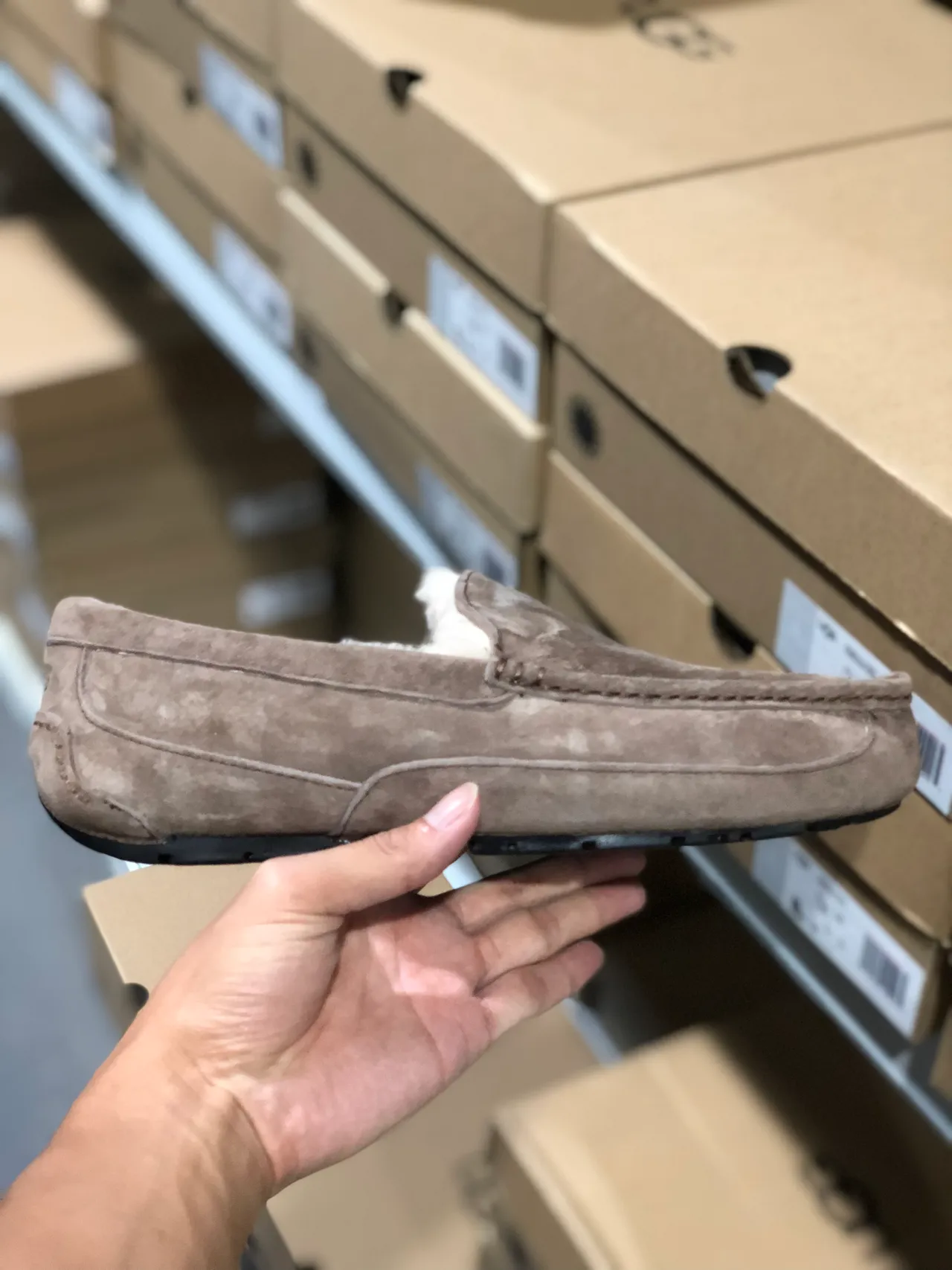 UGG Tasman Taupe Suede Shearling-Lined Loafers 7