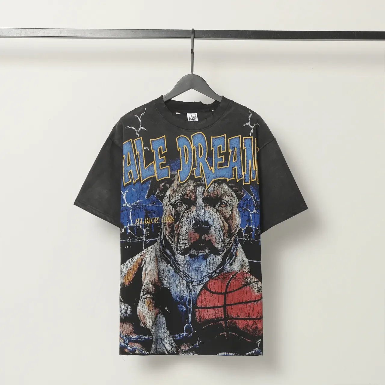 Vale Forever Distressed Black Bulldog Graphic T-Shirt 2