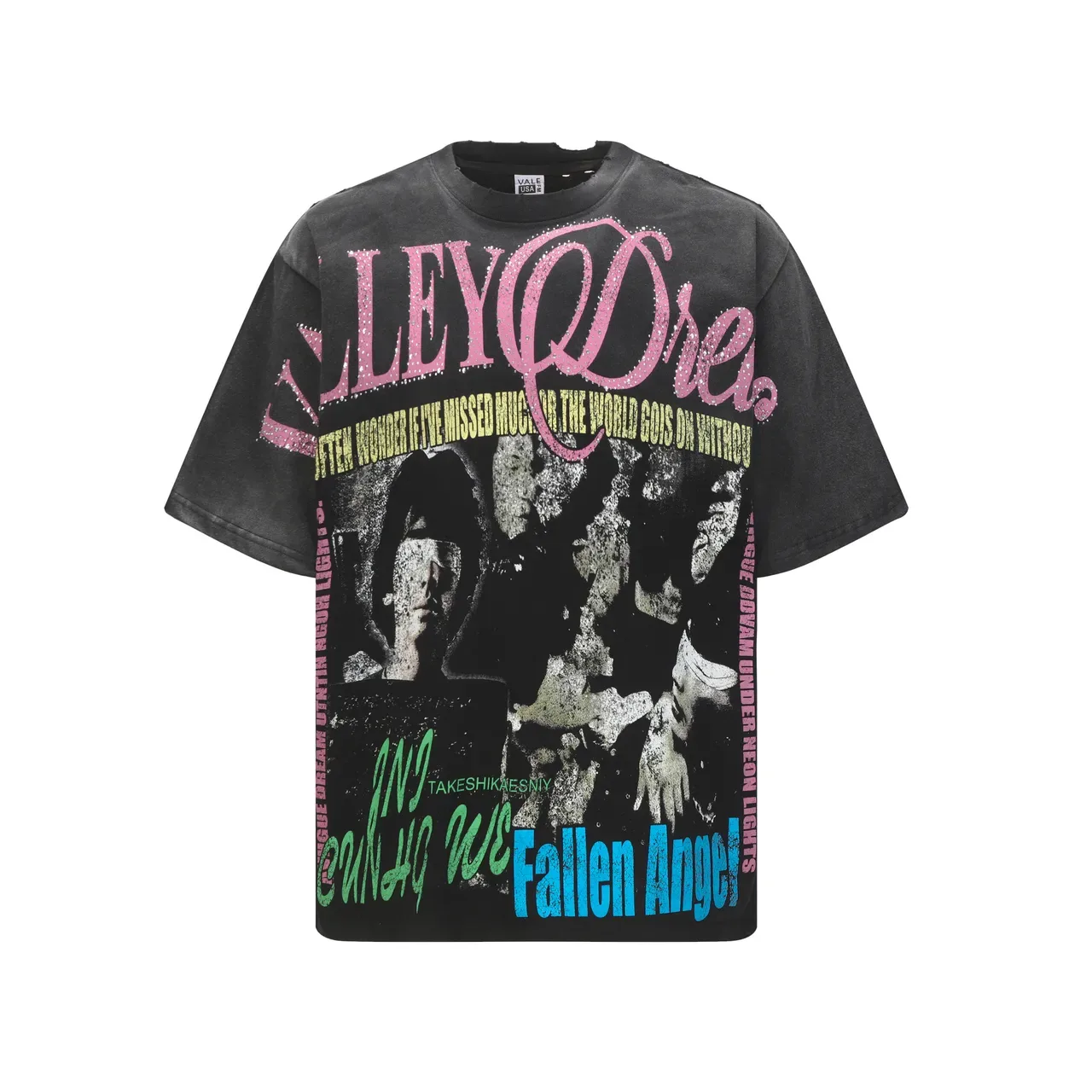 Camiseta Vale Forever oversized preta com estampa gráfica desgastada 3