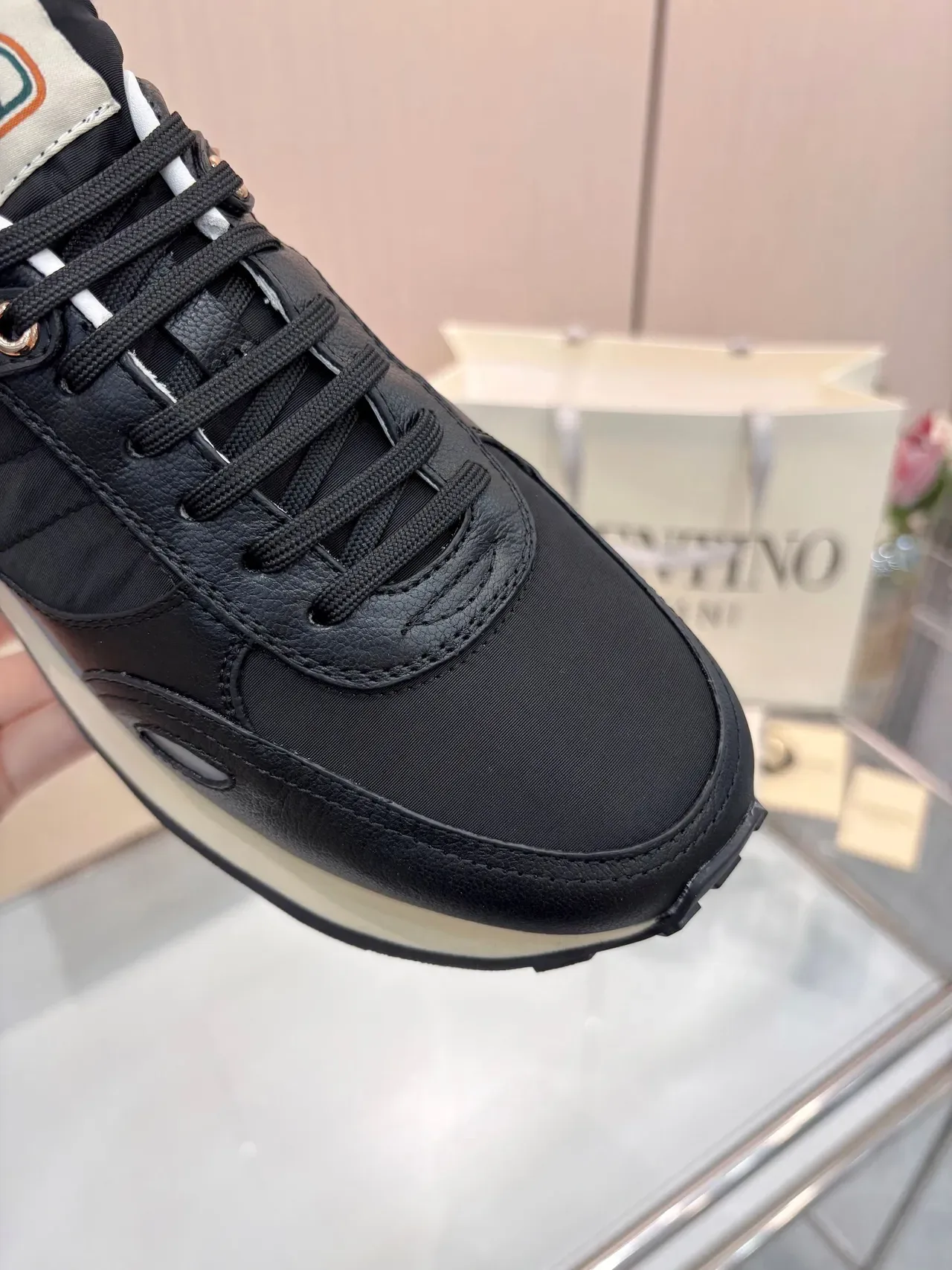 Valentino Black Gold Leather And Fabric Upper Pyramid Studs Lifestyle Sneakers 2