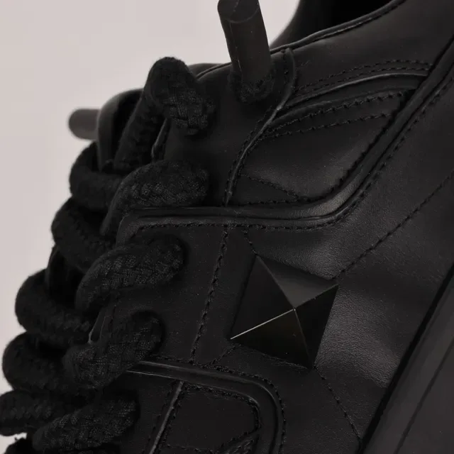 Valentino Black Monochrome Pyramid Stud Detail Lifestyle Sneakers 6