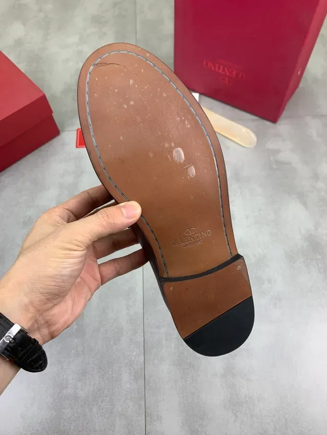 Valentino Brown Gold Leather VLogo Buckle Loafer 3
