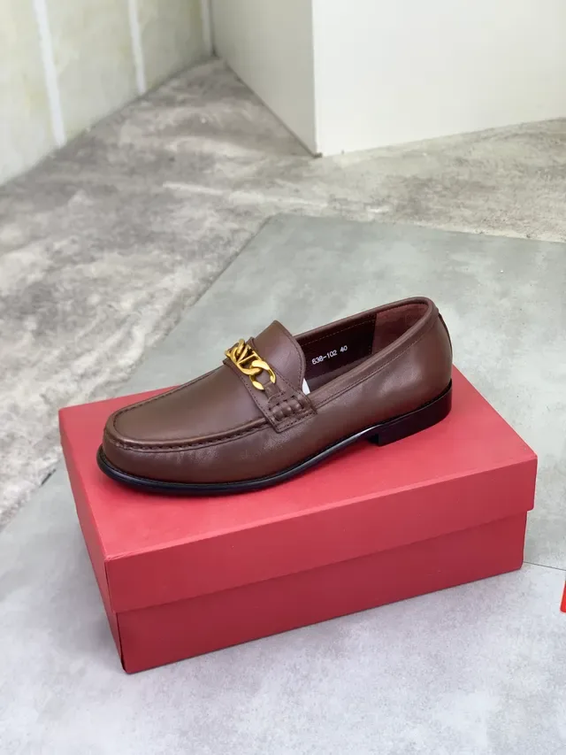 Valentino Brown Gold Leather VLogo Buckle Loafer 5