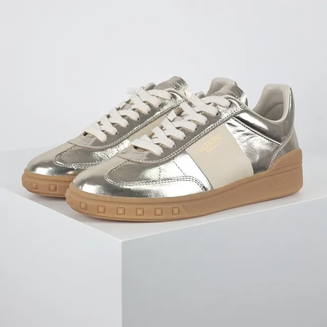 Valentino Garavani Metallic Silver and Cream Lifestyle Sneakers 2
