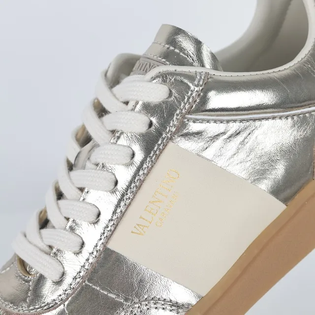 Valentino Garavani Metallic Silver and Cream Lifestyle Sneakers 6
