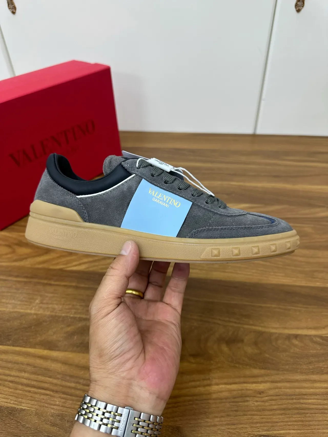 Valentino Gray Blue Suede Upper Light Side Stripe Lifestyle Sneakers 4