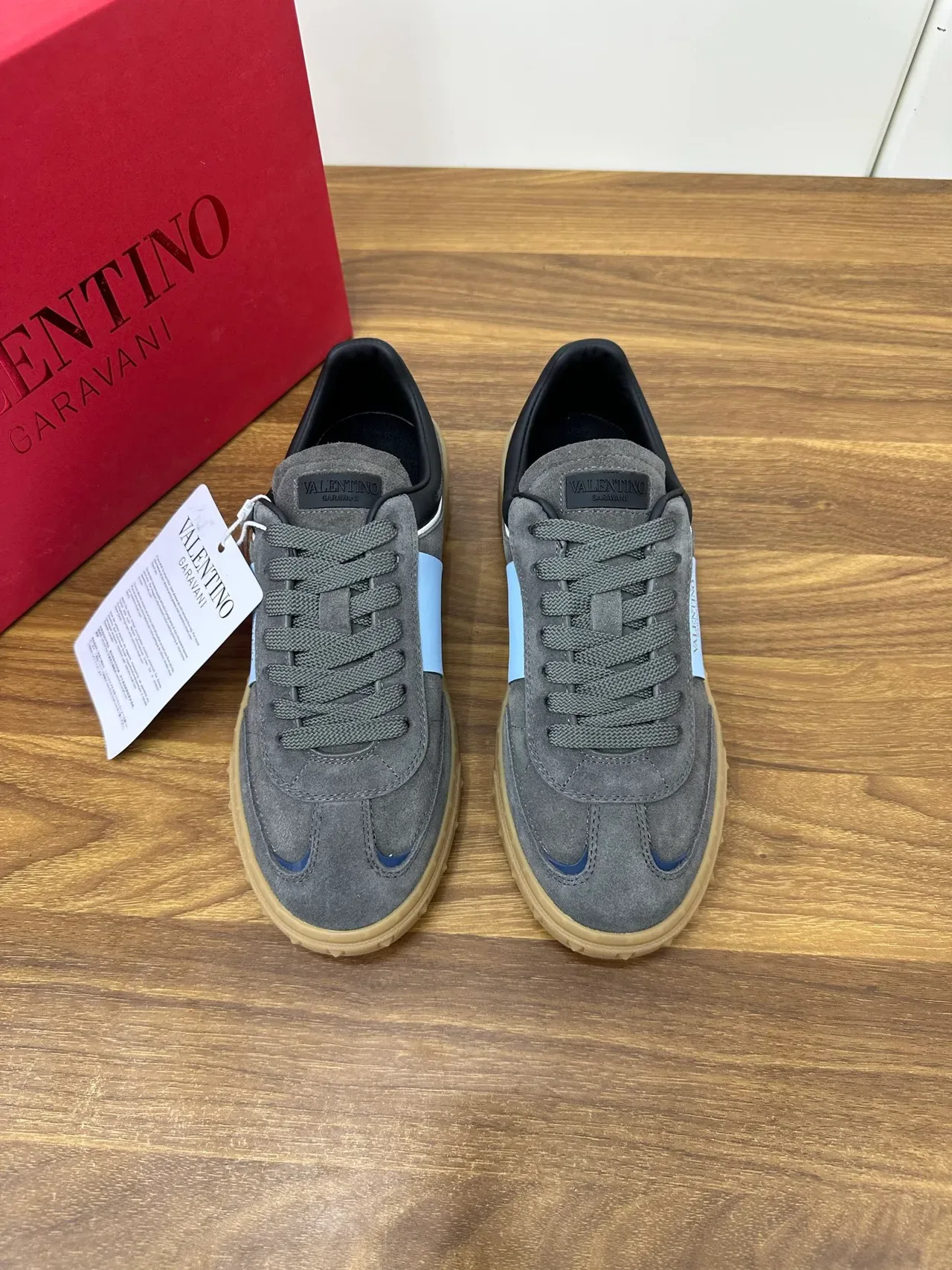 Valentino Gray Blue Suede Upper Light Side Stripe Lifestyle Sneakers 5