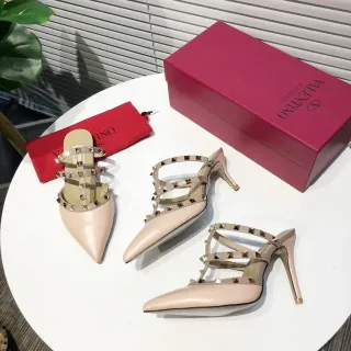 Valentino Rockstud Nude Studded Cage-Strap Stilettos