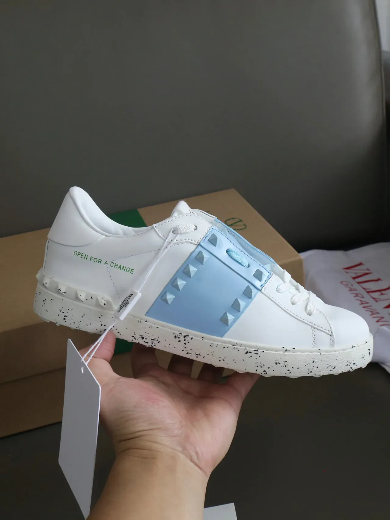 Valentino Rockstud Open For A Change White Light Blue Lifestyle Sneakers 3
