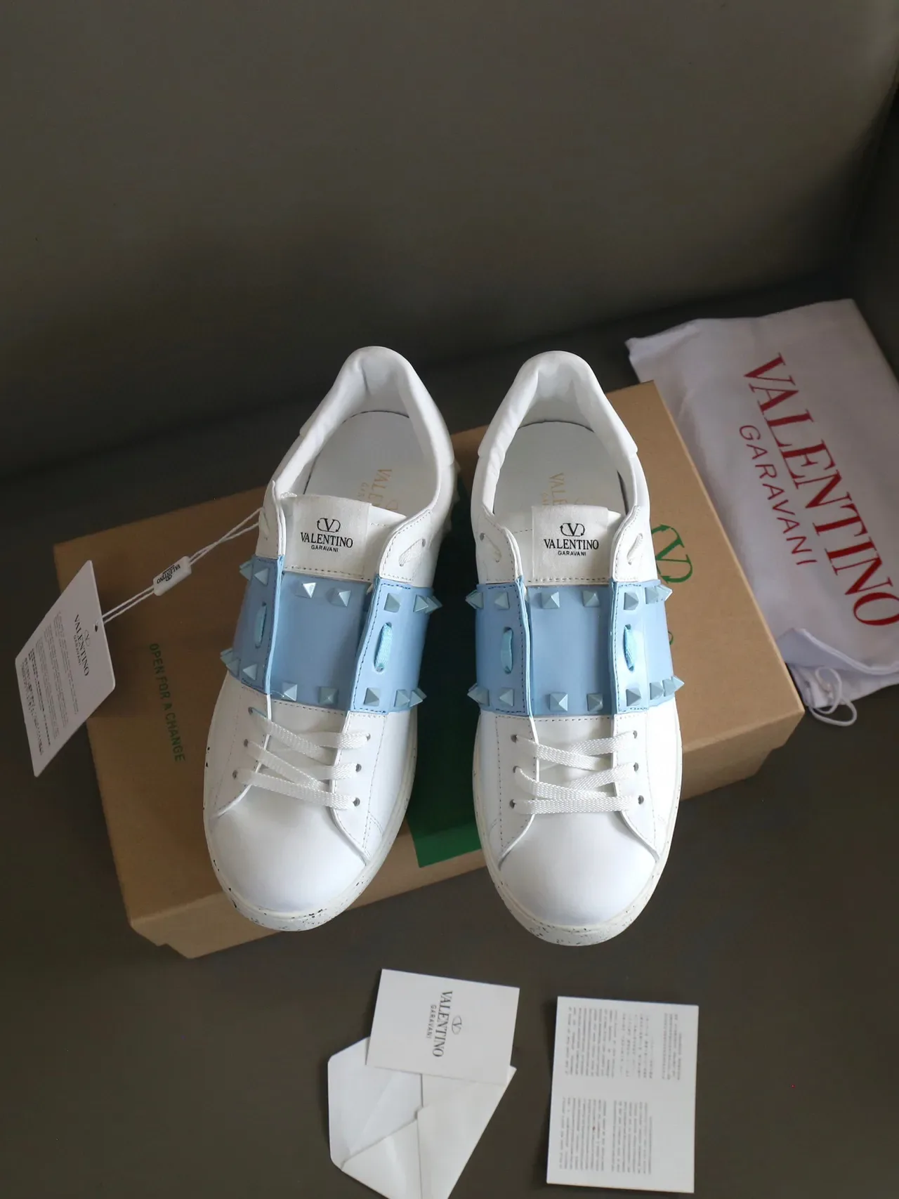 Valentino Rockstud Open For A Change White Light Blue Lifestyle Sneakers 9