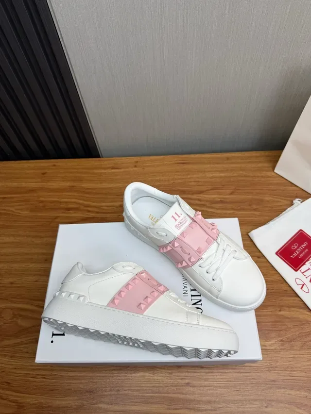 Valentino Rockstud White and Pink Stud-Strap Lifestyle Sneakers 6