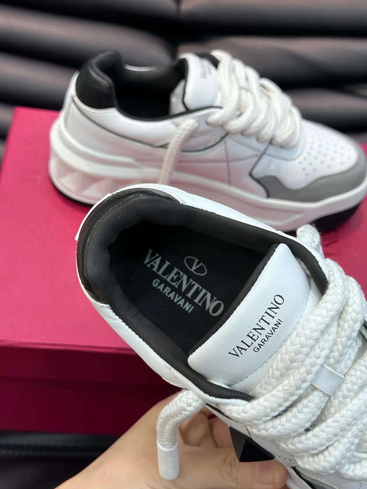 Valentino Rockstud White Gray Black Lifestyle Sneakers 2