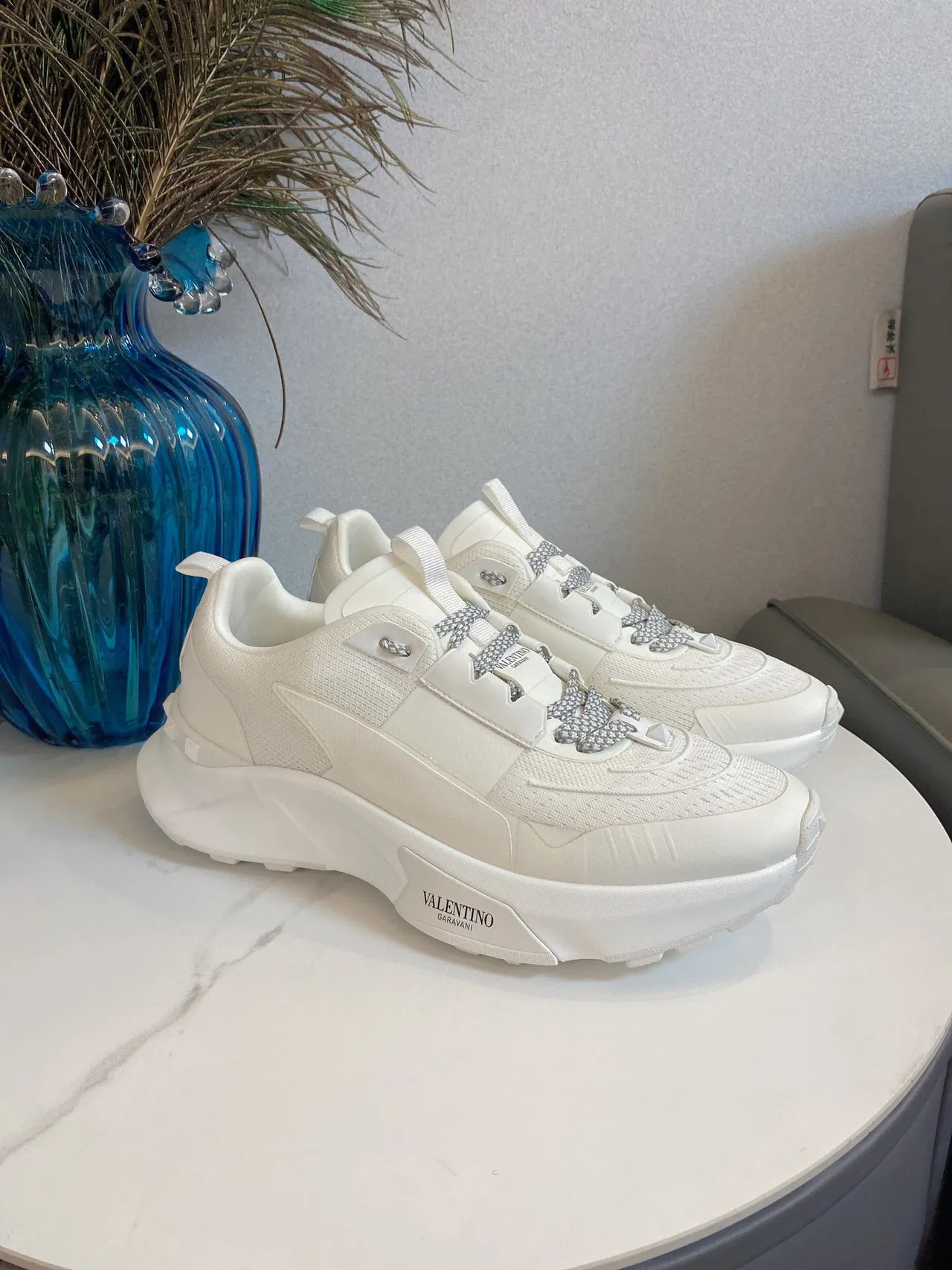 Valentino Rockstud White Gray Sole Knit Mesh Upper Chunky Sneakers 2