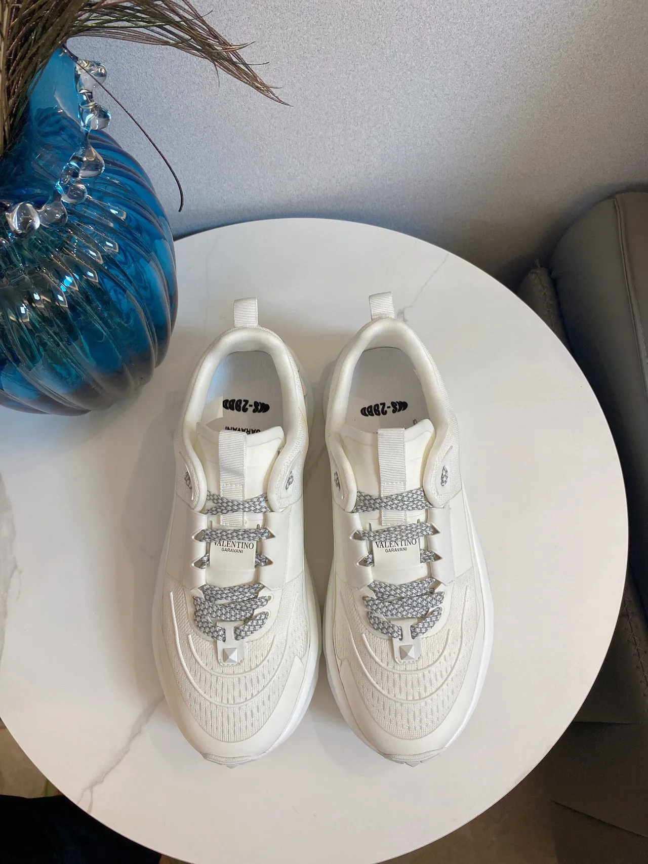 Valentino Rockstud White Gray Sole Knit Mesh Upper Chunky Sneakers 3