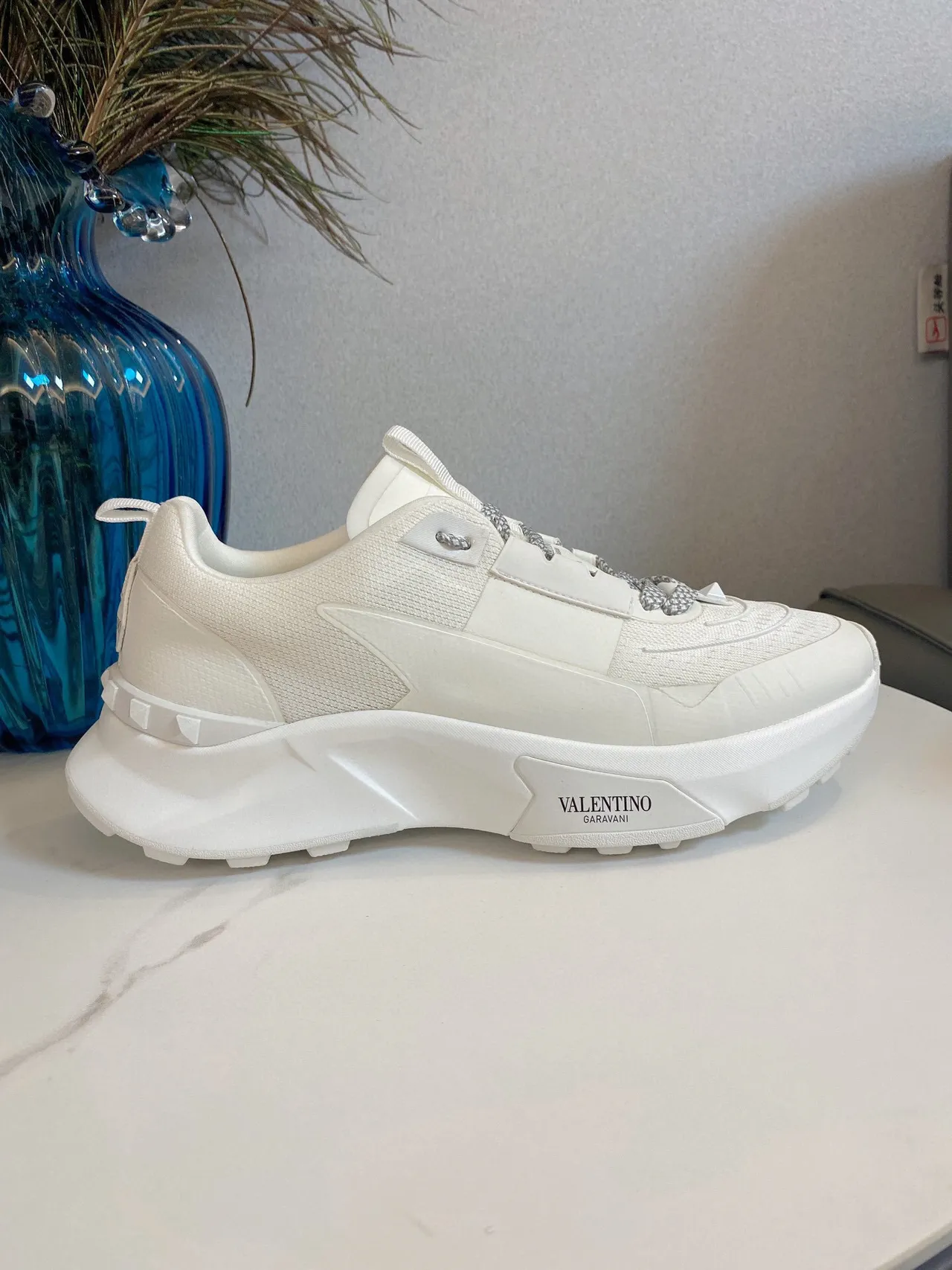 Valentino Rockstud White Gray Sole Knit Mesh Upper Chunky Sneakers 4