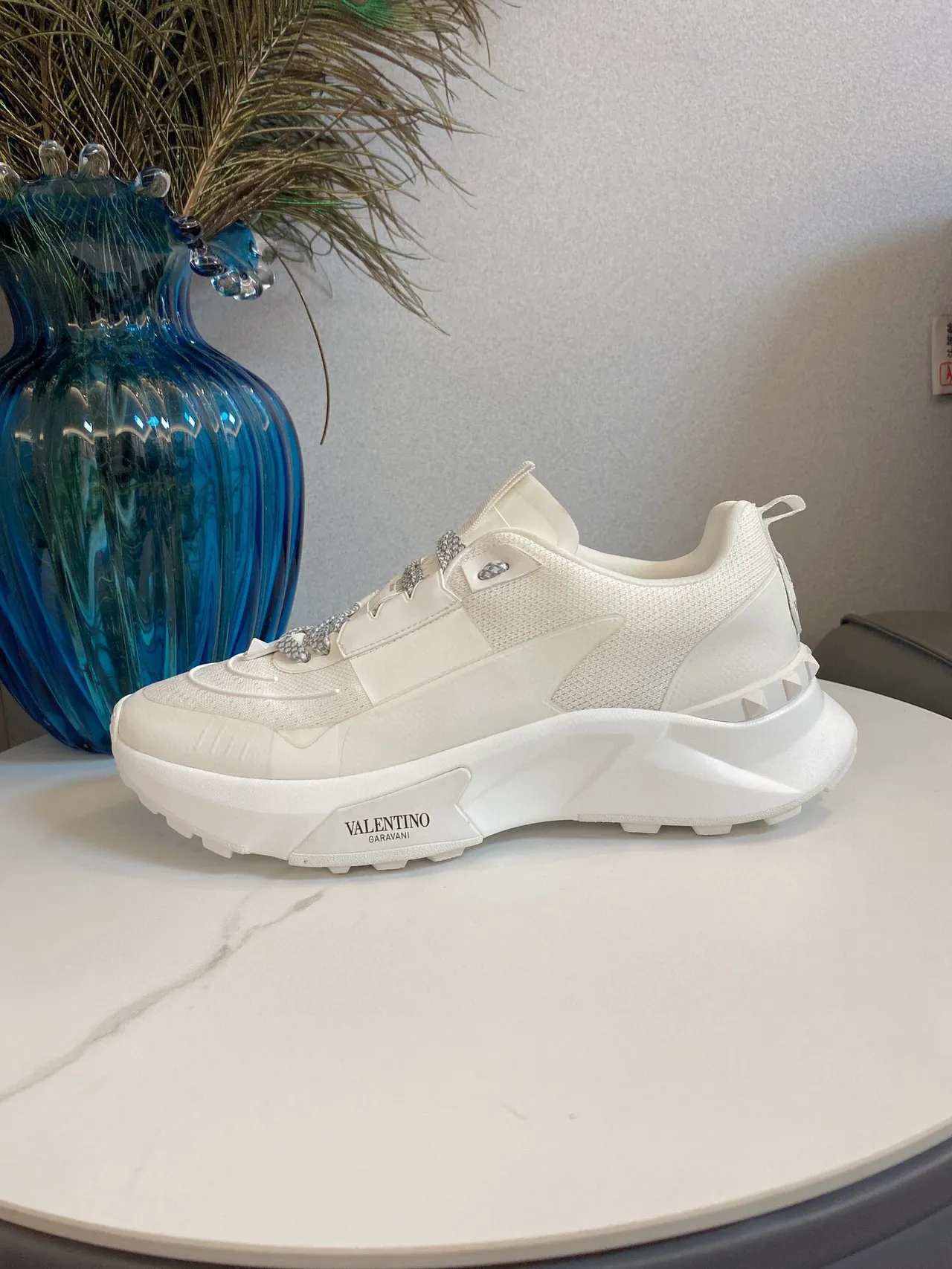 Valentino Rockstud White Gray Sole Knit Mesh Upper Chunky Sneakers 5