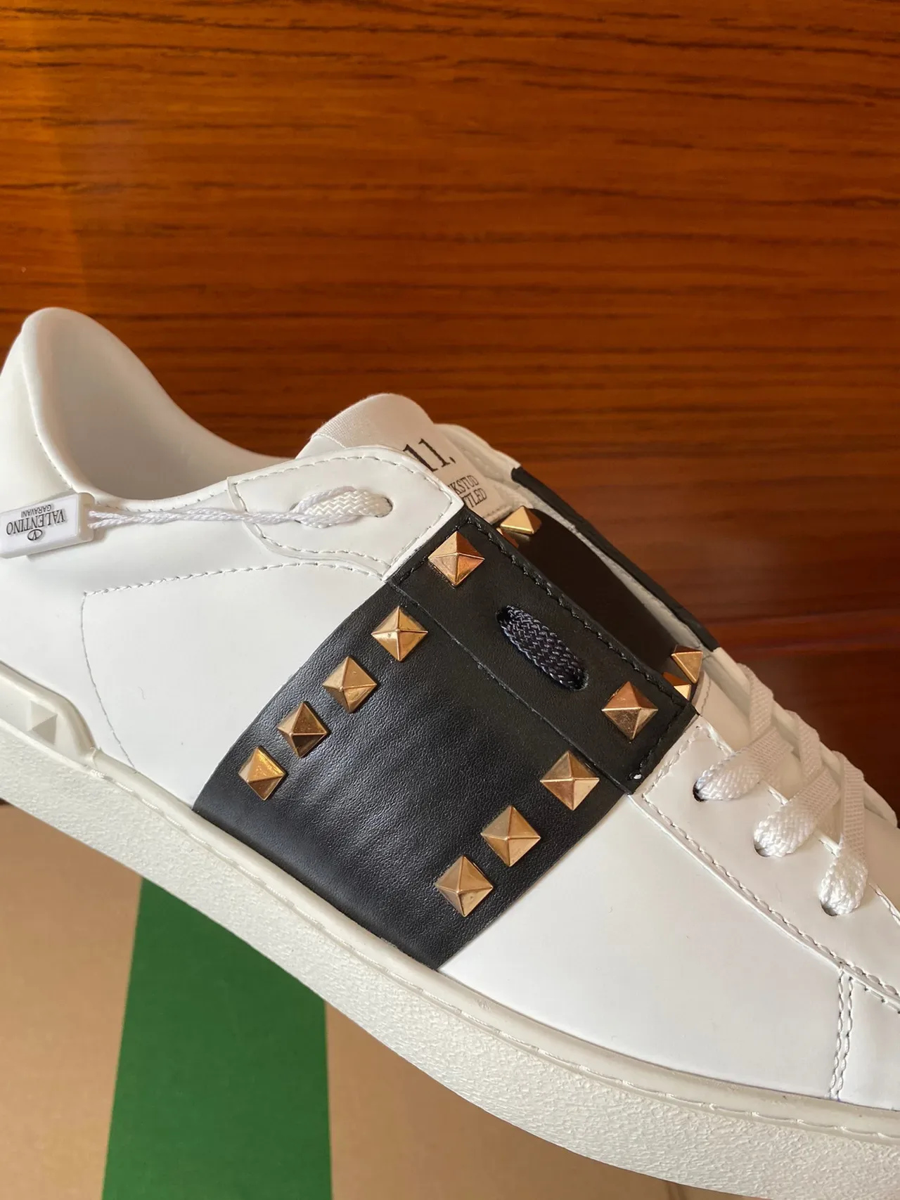 Valentino Rockstud White Leather Black Studded Strap Lifestyle Sneakers 5