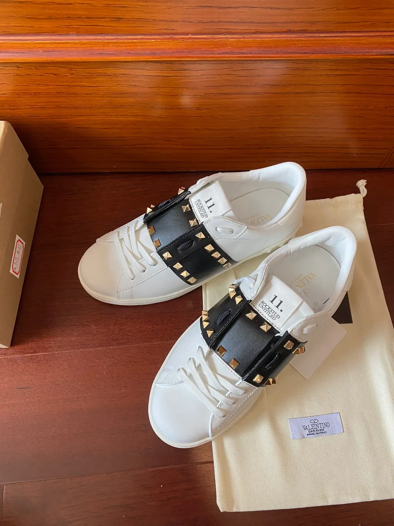 Valentino Rockstud White Leather Black Studded Strap Lifestyle Sneakers 8